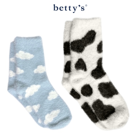 betty’s貝蒂思　毛絨雲朵與牛斑點造型中長襪(兩雙)