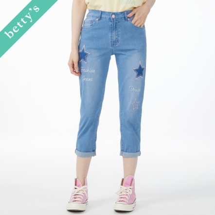 betty’s貝蒂思　星星拼接刺繡七分褲(淺藍色)