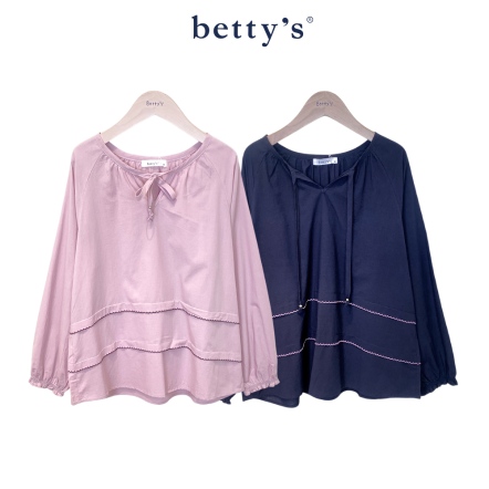 betty’s貝蒂思　圓領綁帶配色線條上衣(共二色)				