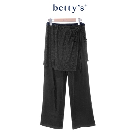 betty’s貝蒂思　顯瘦蕾絲綁帶兩件式長褲(黑色)				