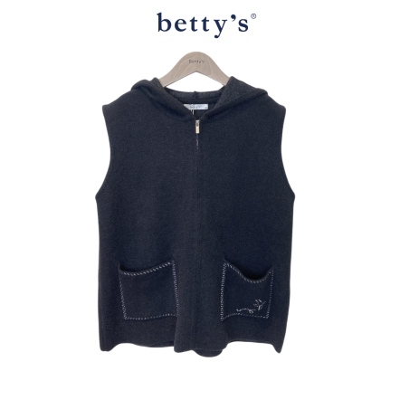 betty’s貝蒂思　連帽開襟雙口袋針織背心(黑)