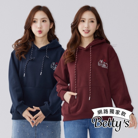 betty’s貝蒂思　超盟貓咪刺繡連帽加絨厚T-shirt(共二色)