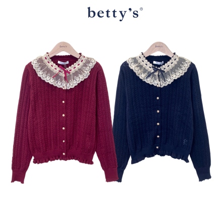 betty’s貝蒂思　蕾絲領綁帶長袖針織外套(共二色)