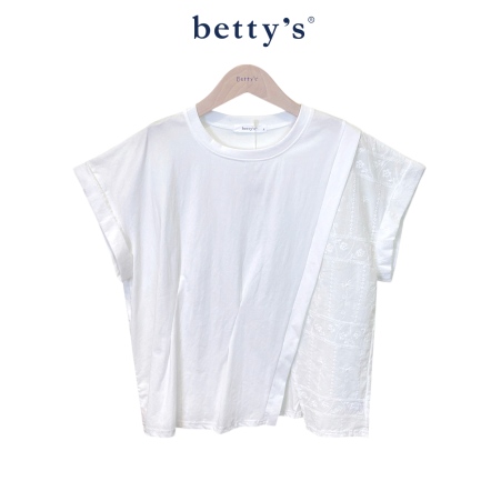 betty’s貝蒂思　寬版蕾絲繡花布拼接上衣(共二色)				