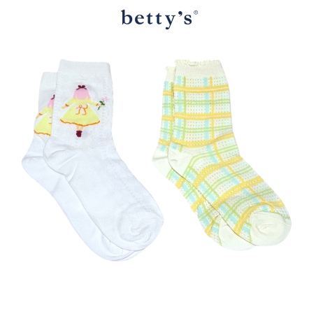betty’s貝蒂思　拿花的女孩與格子透膚襪(兩雙)