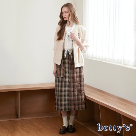 betty’s貝蒂思　格紋拼接鬆緊刺繡長裙(共二色)