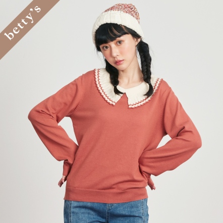 betty’s貝蒂思　撞色荷葉邊翻領針織上衣(共二色)