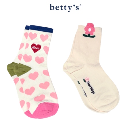betty’s貝蒂思　愛心造型與可愛花朵中長襪(兩雙)				