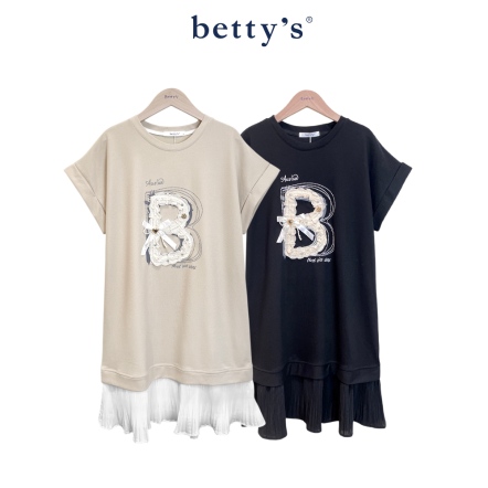 betty’s貝蒂思　假兩件蕾絲B文字繡.魚尾短洋裝(共二色)