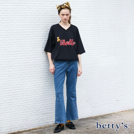 betty’s貝蒂思　帥氣雙車線大喇叭牛仔褲(藍)				