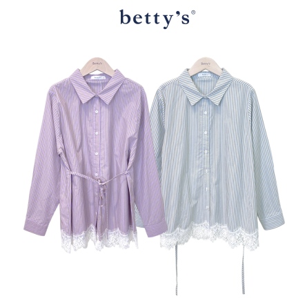betty’s貝蒂思　典雅知性條紋蕾絲開襟襯衫(共二色)