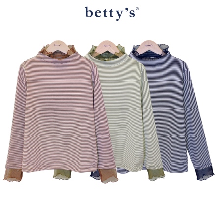 betty’s貝蒂思　細條紋透膚木耳邊上衣(共三色)
