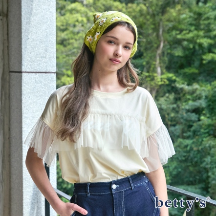 betty’s貝蒂思　飄逸細紗蕾絲圓領拼接T-shirt (共二色)