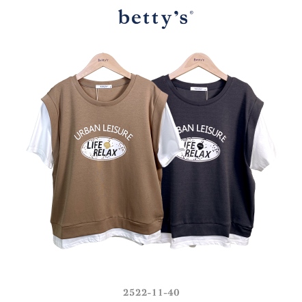 betty’s貝蒂思　假2件圓領撞色胸前印字T-shir(共二色)
