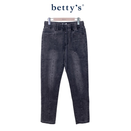 betty’s貝蒂思　腰抽繩彈性丹寧直筒褲(黑)