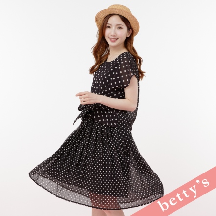 betty’s貝蒂思　雪紡點點腰間綁帶洋裝(黑色)