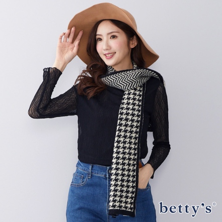 betty’s貝蒂思雙色雙花紋圍巾(黑)　				