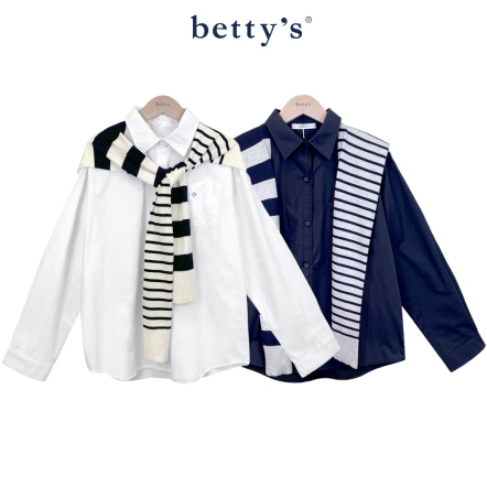betty’s貝蒂思　素面襯衫配條紋披肩(共二色)				