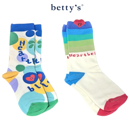 betty’s貝蒂思　愛心條紋與彩色圖案中長襪(兩雙)