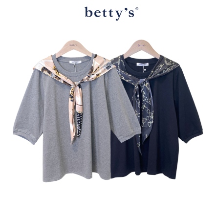 betty’s貝蒂思　典雅花紋領巾五分袖T-shirt(共二色)				