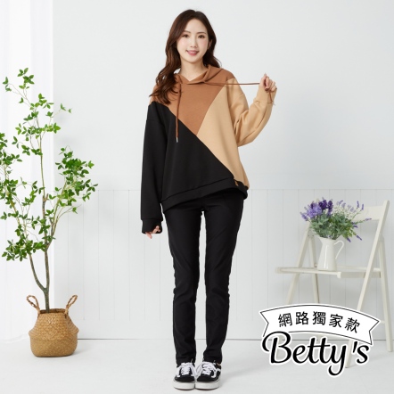 betty’s貝蒂思　修身顯瘦內磨毛保暖直筒褲(黑色)