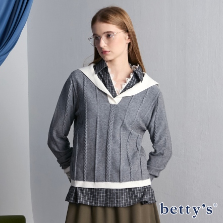 betty’s貝蒂思　撞色海軍領.麻花針織上衣(共二色)