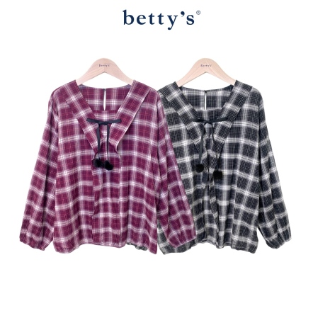 betty’s貝蒂思　格紋毛球綁繩長袖上衣(共二色)