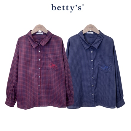 betty’s貝蒂思　英倫格紋口袋繡花寬版襯衫(共二色)