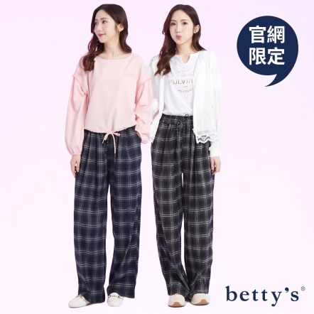betty’s貝蒂思　文青格紋舒適鬆緊腰寬褲(共二色)