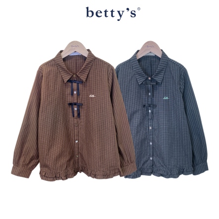 betty’s貝蒂思　典雅蝴蝶結細格開襟襯衫(共二色)