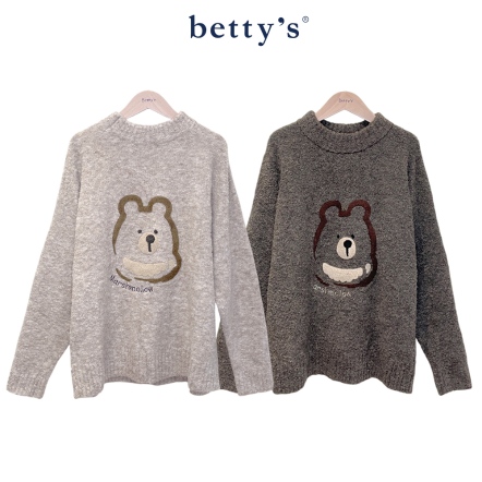 betty’s貝蒂思　立領小熊刺繡線衫毛衣(共二色)				