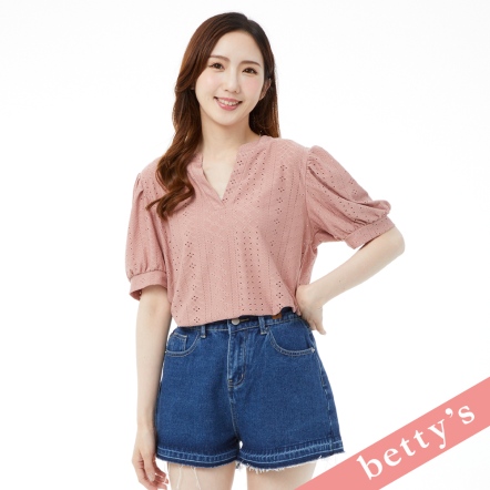 betty’s貝蒂思　　腰鬆緊率性不收邊牛仔短褲(深藍)