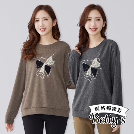 betty’s貝蒂思　蝴蝶結亮鑽圖案微磨毛上衣(共二色)