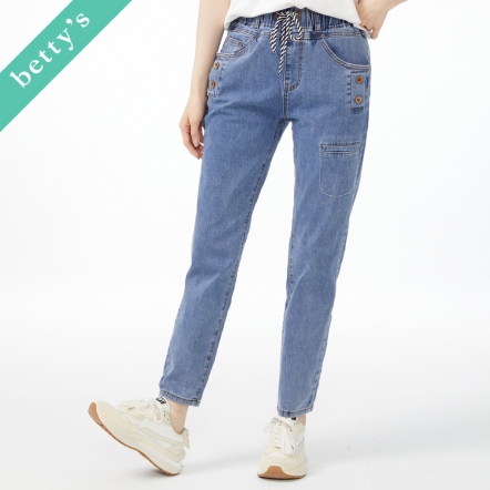 betty’s貝蒂思　抽繩假口袋牛仔長褲(藍色)