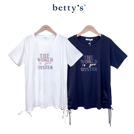 betty’s貝蒂思　英文繡線側抽皺造型T恤(共二色)				