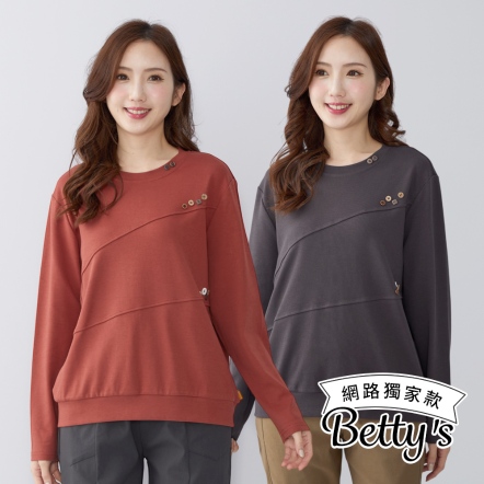 betty’s貝蒂思　簡約拼接加木紋釦裝飾上衣(共二色)