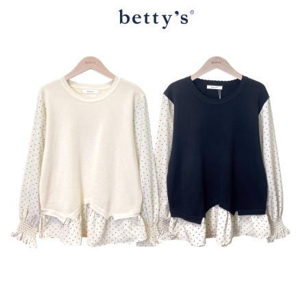 betty’s貝蒂思　點點配布針織假兩件上衣(共二色)