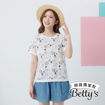 betty’s貝蒂思　滿版可愛貓咪印花上衣(白)