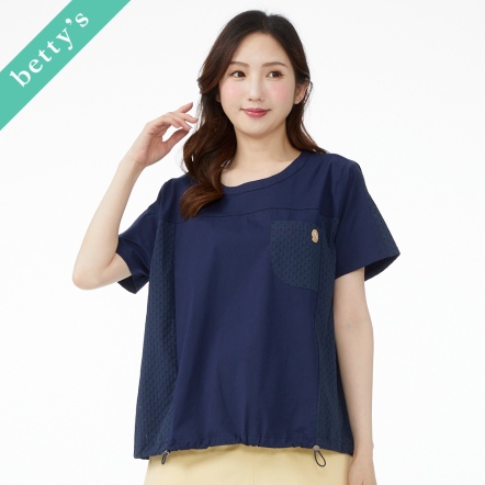 betty’s貝蒂思　小圓點點綴拼接下擺抽繩上衣(深藍色)