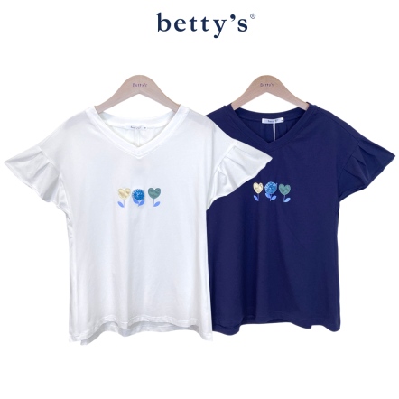 betty’s貝蒂思　V領印花荷葉邊袖T-shirt(共二色)				