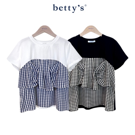 betty’s貝蒂思　可愛拼接格紋布綁帶上衣(共二色)				