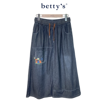 betty’s貝蒂思　腰鬆緊繡花牛仔長裙(藍)