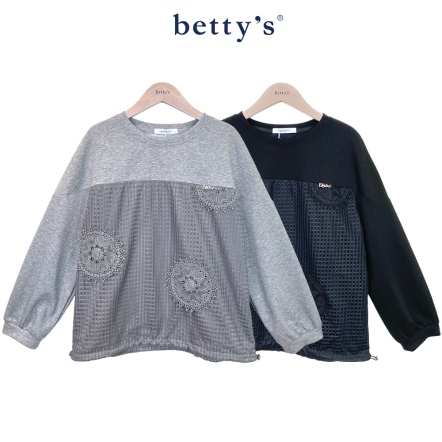 betty’s貝蒂思　蕾絲蔞空花朵圓領長袖上衣(共二色)