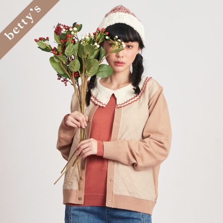 betty’s貝蒂思　菱格壓紋拼接針織開襟衫(共二色)
