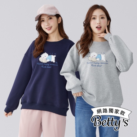 betty’s貝蒂思　可愛拼布舒眠貓圖案內刷毛厚棉T-shirt(共二色)
