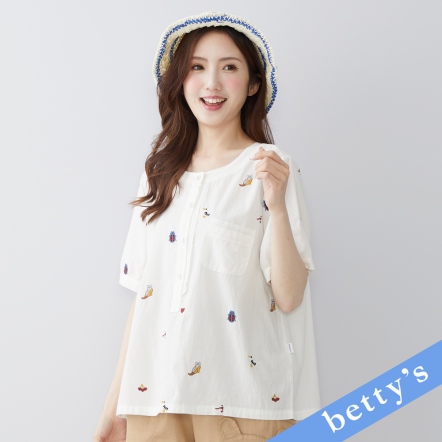 betty’s貝蒂思　棉質澎澎袖小口袋圓領上衣(共二色)