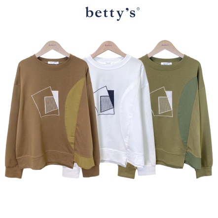 betty’s貝蒂思　寬版幾何圖案拼接長袖T-shirt(共三色)