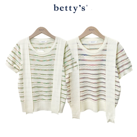 betty’s貝蒂思　知性橫條壓花假兩件披肩針織上衣(共二色)				