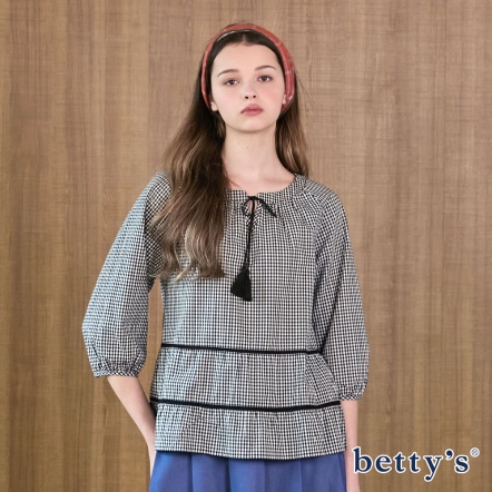 betty’s貝蒂思　甜美細格圓領綁帶七分袖上衣(共二色)