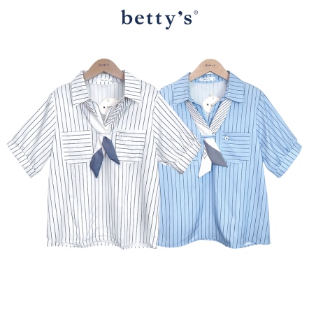 betty’s貝蒂思　條紋V領襯衫附領結(共二色)